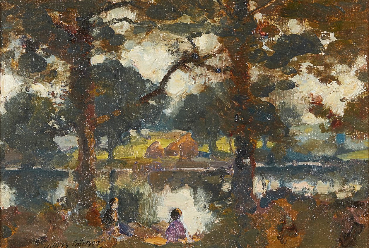 Riverbank (olie på lærred) af James Paterson
