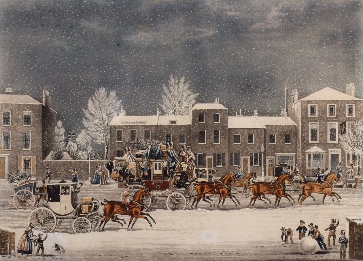 Hjem til jul (farvegravering) af James Pollard