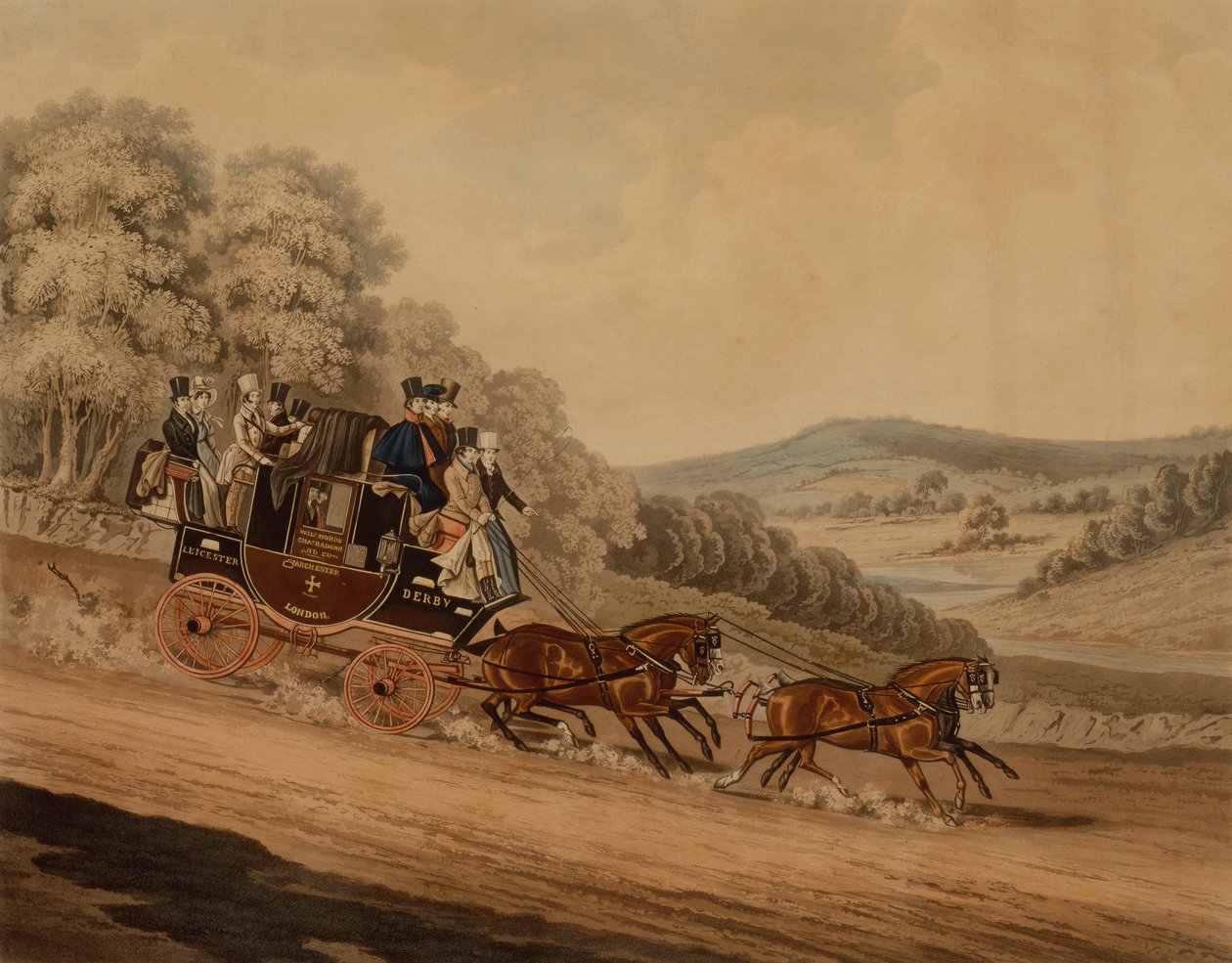 Manchester Coach (farvet gravering) af James Pollard
