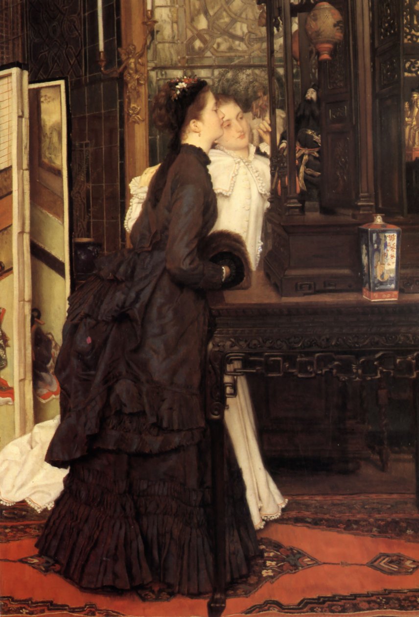 Unge damer beundrer japanske genstande af James Tissot