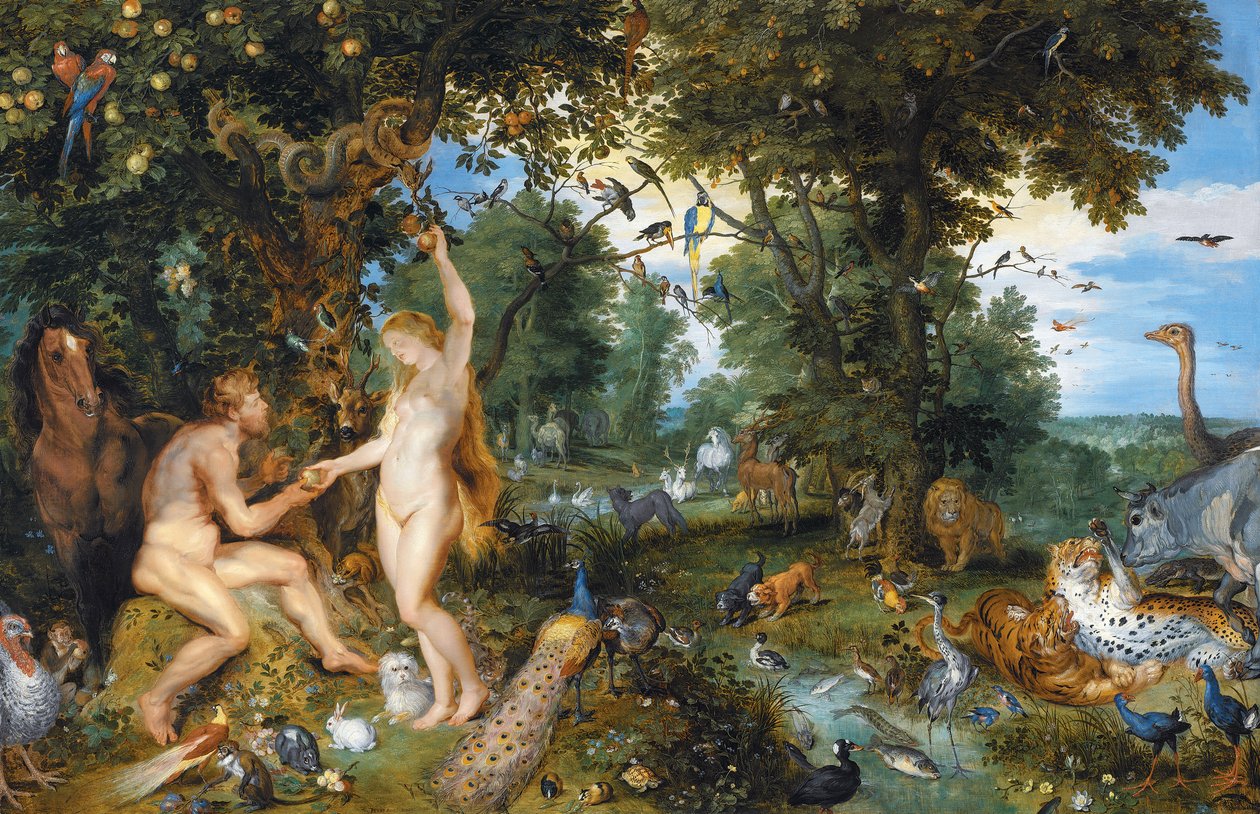 Edens have med menneskets fald, ca. 1615 af Jan and Rubens, P.P. Brueghel