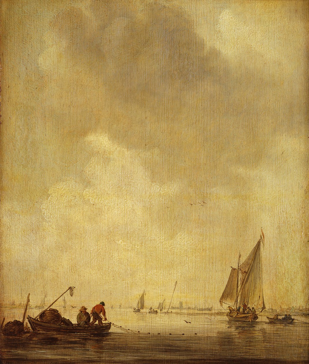 En flodscene, med fiskere, der lægger et net, 1638 (olie på eg) af Jan Josephsz van Goyen