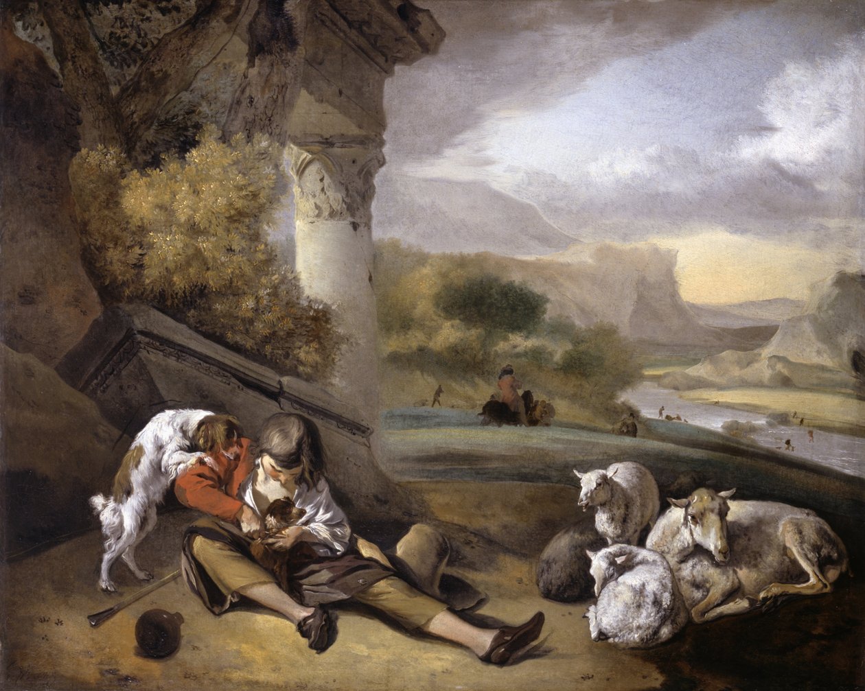 Landskab med Shepherd Boy af Jan Baptist Weenix