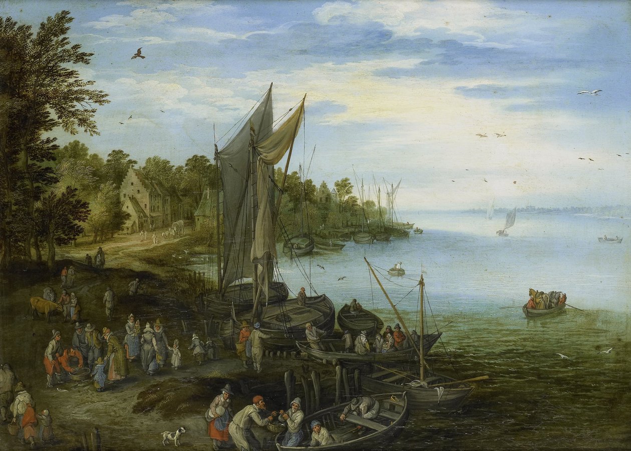 Riverside af Jan the Elder Brueghel