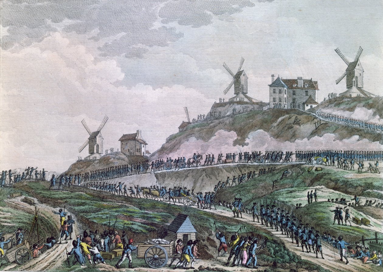 Befolkningen i Paris slæbte kanoner til Montmartre den 15. juli 1789, 1796 af Jan Bulthuis