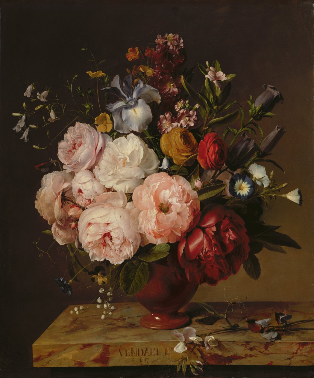 En vase med blomster på en afsats, 1817 af Jan Frans van Dael