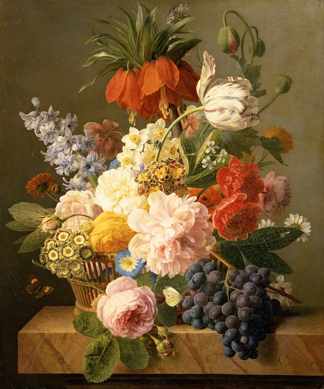 Stilleben med blomster og frugt, 1827 af Jan Frans van Dael