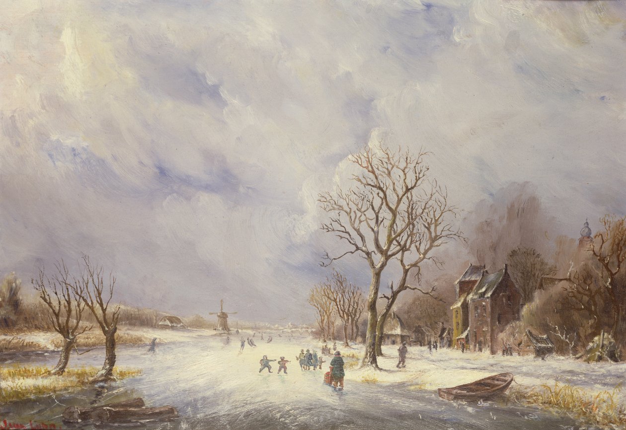 Vinterkanalscene, 1800-tallet af Jan Lynn