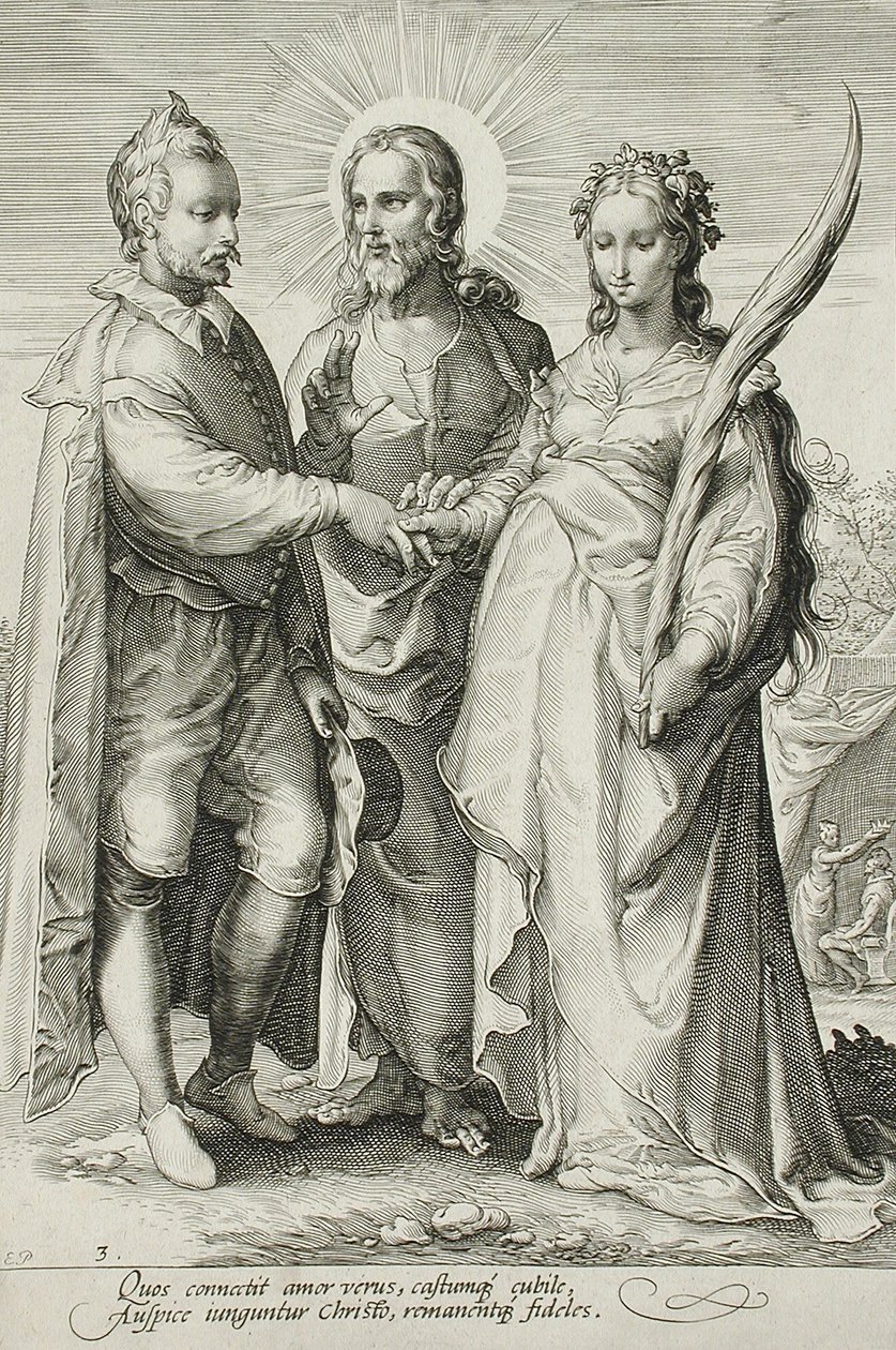Det kristne ægteskab, plade 3 i Ægteskabstrilogien, ca. 1594 af Jan Saenredam