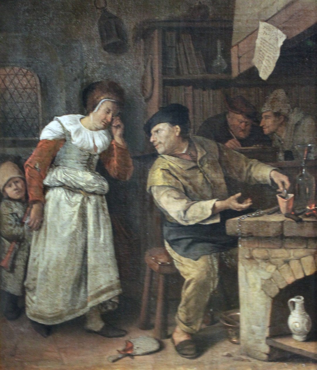 En guldsmed, der smelter en kvindes smykker i overværelse af en notar af Jan Havickszoon Steen