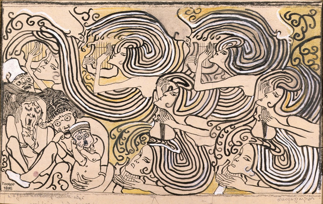 Forlis, 1895 (blæk og farvet kridt på papir) af Jan Toorop