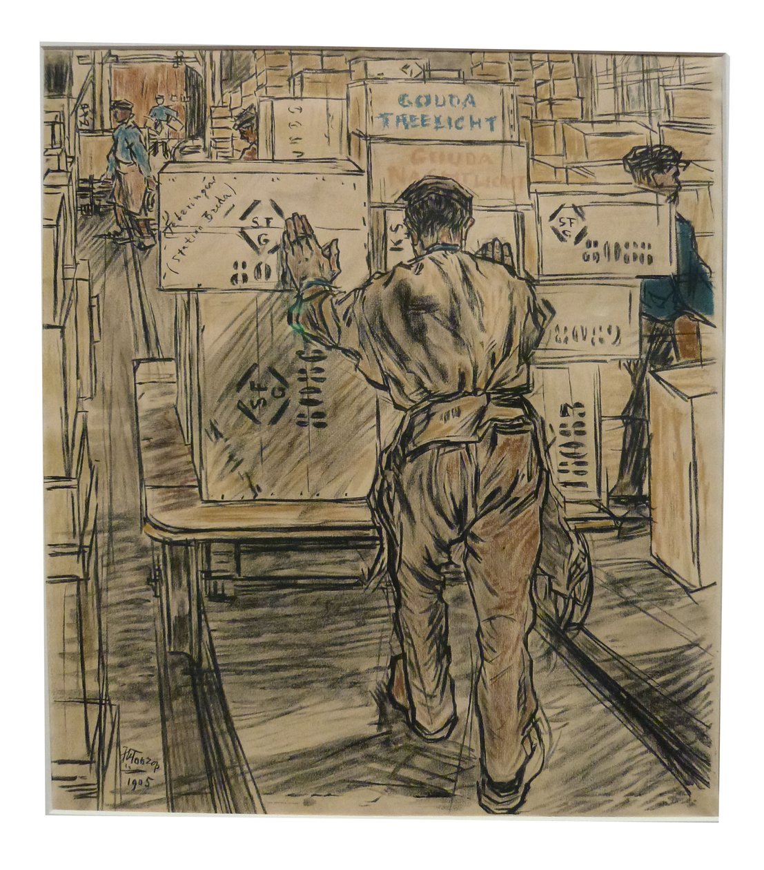 Lager 1 af de 12 litografier, som Toorop lavede om fremstilling af stearinlys af Jan Toorop