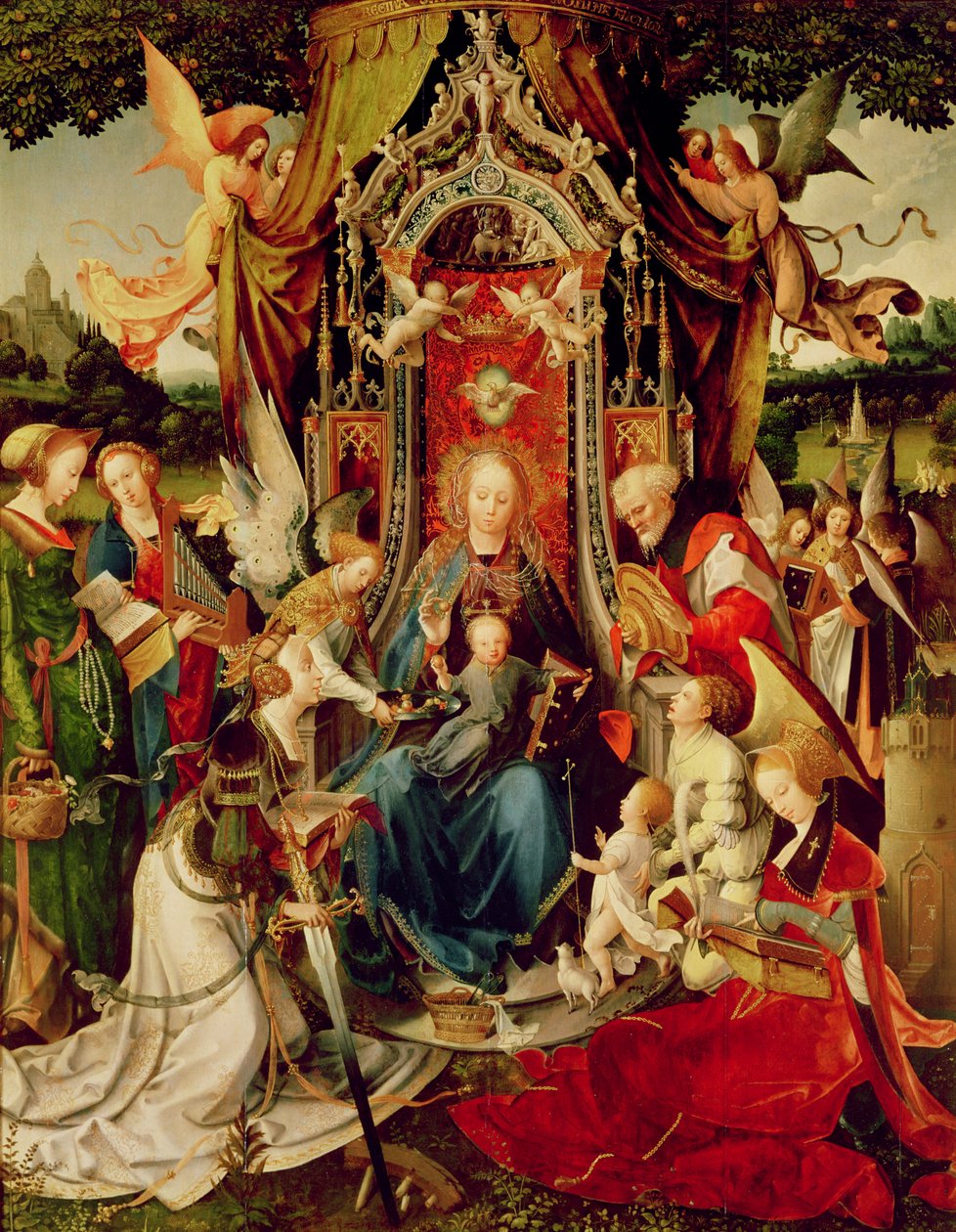 Madonna og barn og hellige, 1500-tallet, (triptykon) af Jan de Beer