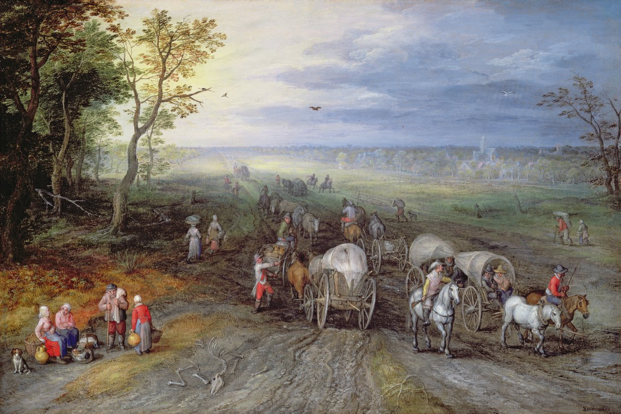 Retur fra marked (olie på kobber) af Jan the Elder Brueghel