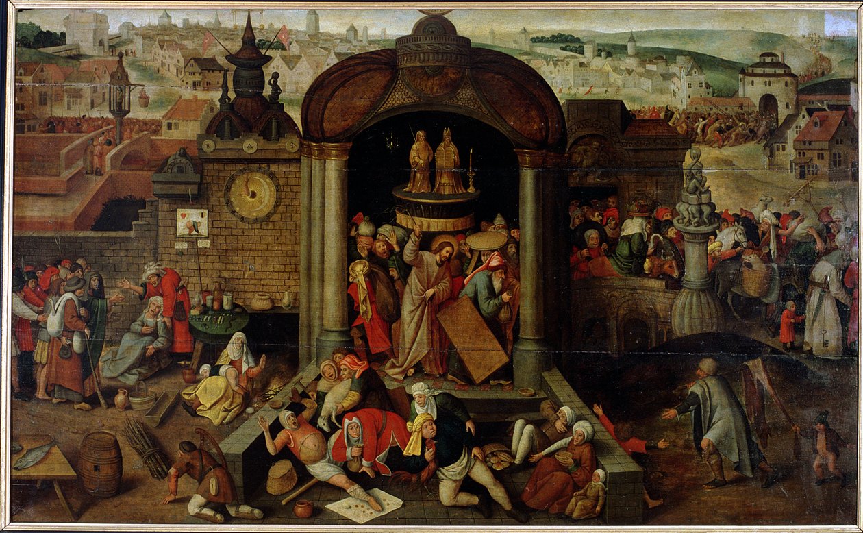Kristus, der driver de handlende fra templet, begyndelsen af det 17. århundrede af Jan the Elder circle of Brueghel