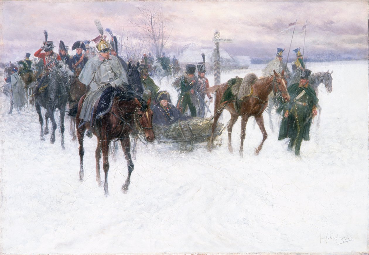 Napoleons tropper trækker sig tilbage fra Moskva, 1888-89 af Jan van Chelminski