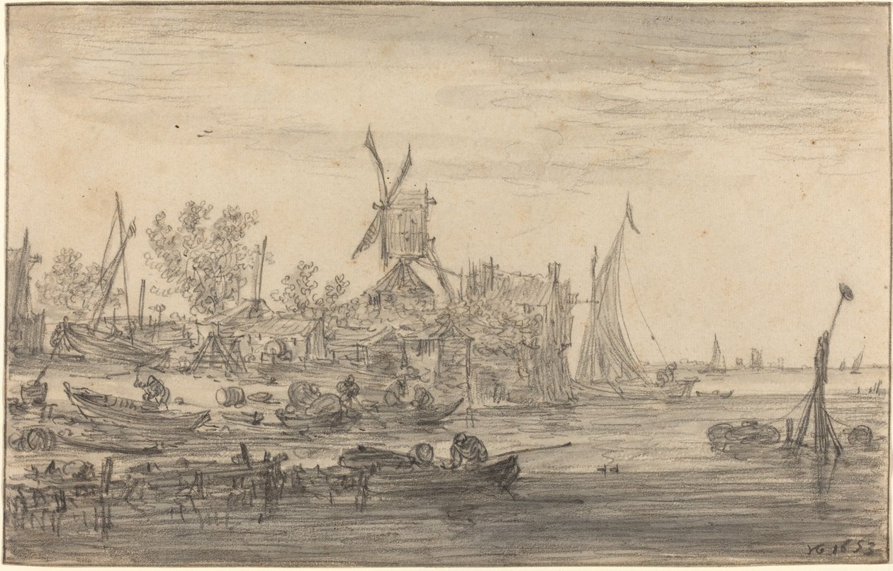 Forstrands scene med vindmølle af Jan Josephsz van Goyen