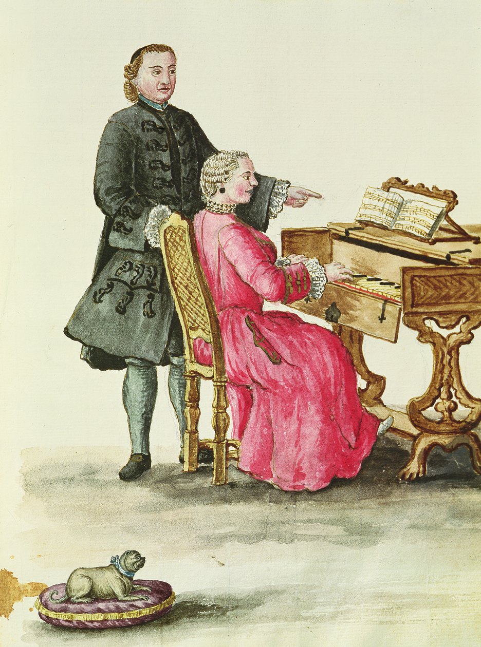 En Sangerinde ved Clavichord med sin Lærer af Jan van Grevenbroeck