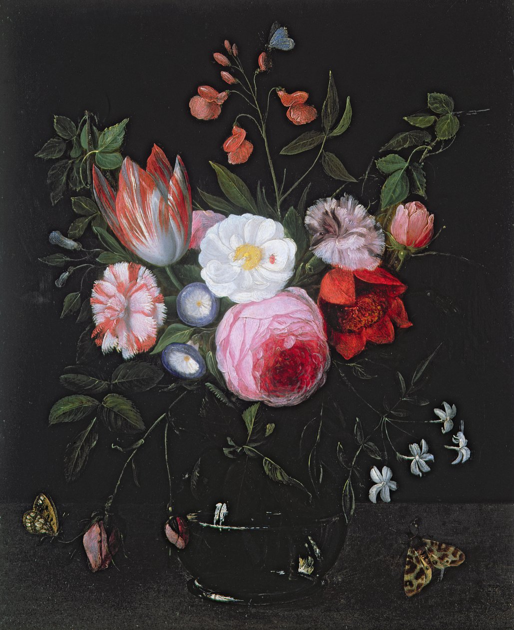 Forårsblomster i glasvase, 1600-tallet af Jan van Kessel the Elder