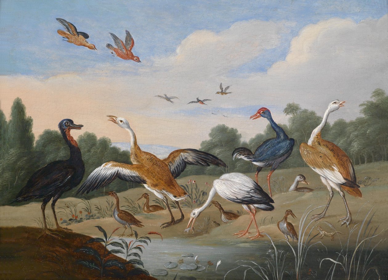 Hejrer og ænder på en flod af Jan van Kessel the Elder