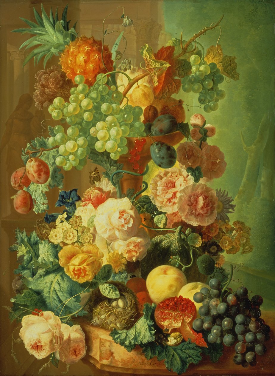Stilleben med frugt og blomster af Jan van Os
