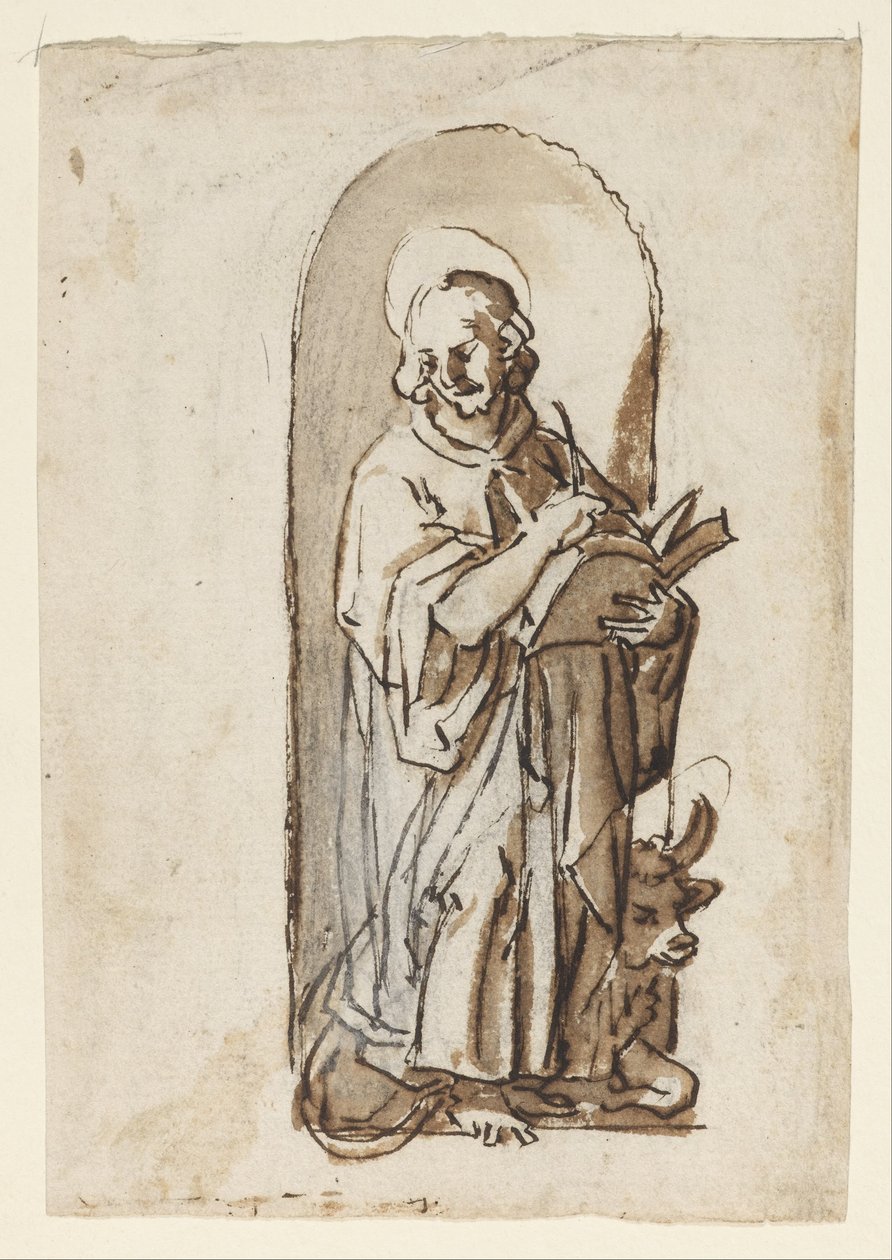 Side fra en skitsebog, der viser St. Luke. af Jan van der Straet