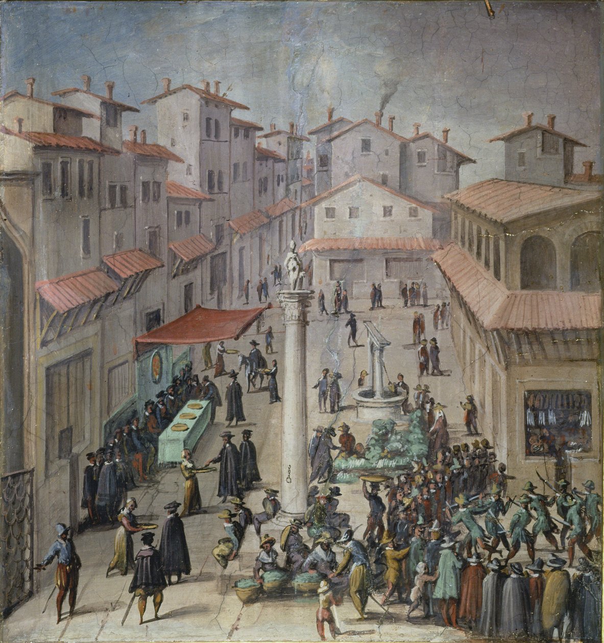 Piazza del Mercato Vecchio, Firenze, 1555 af Jan van der Straet