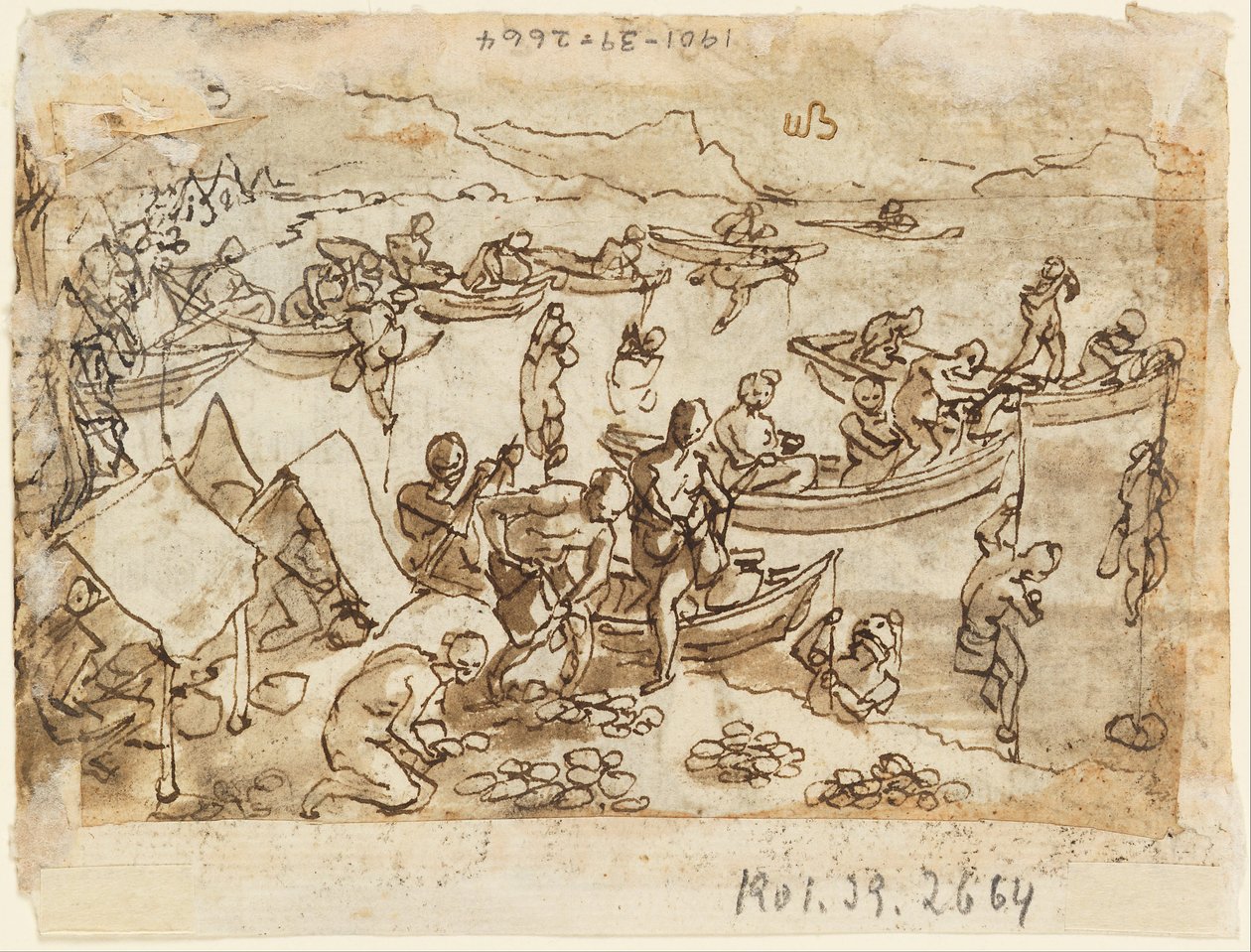 Skitsebogsside- Perlefiskeri; recto, Diana af Jan van der Straet