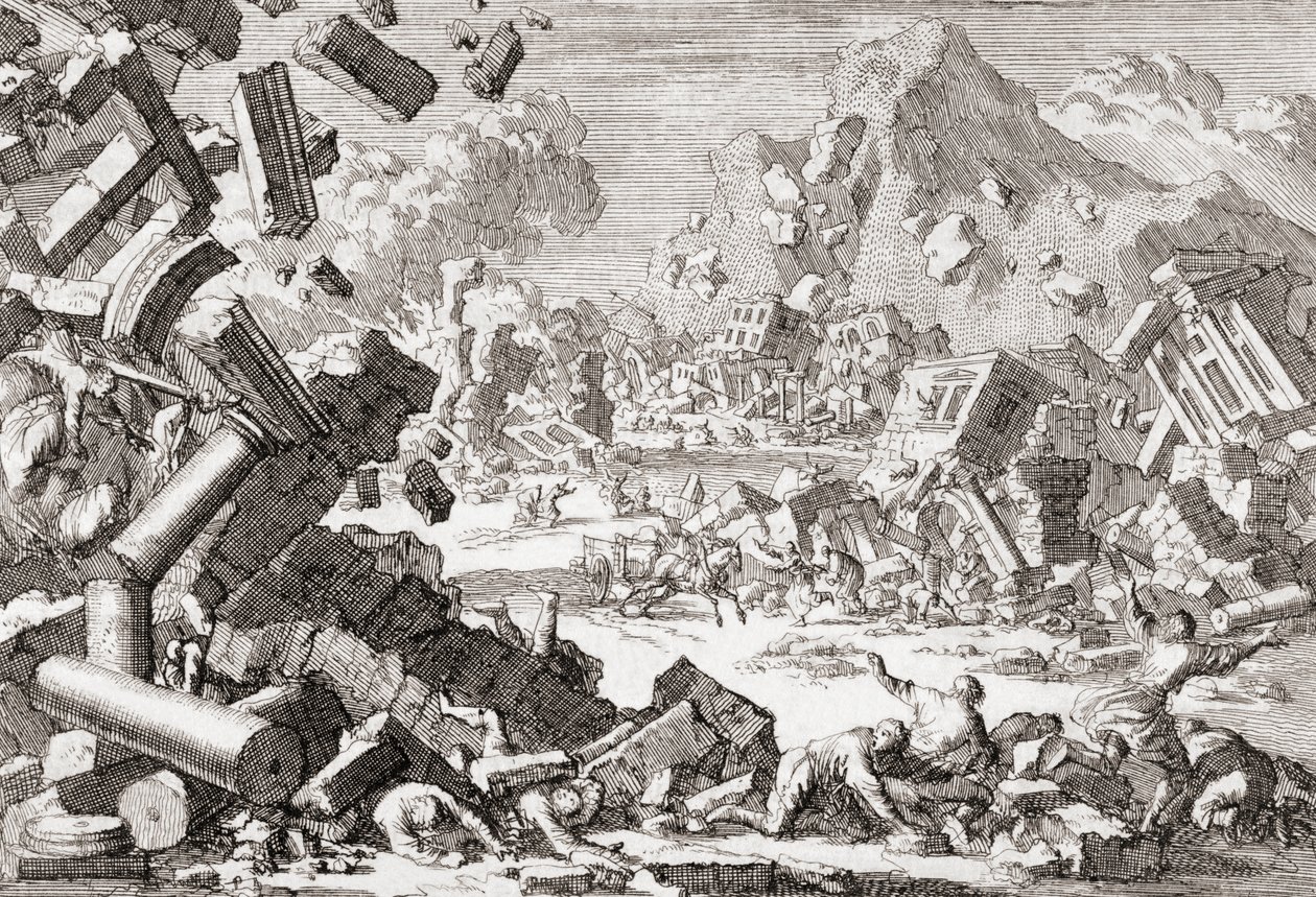 Jordskælv i 1667 i Dubrovnik, Kroatien. af Jan (after) Luyken
