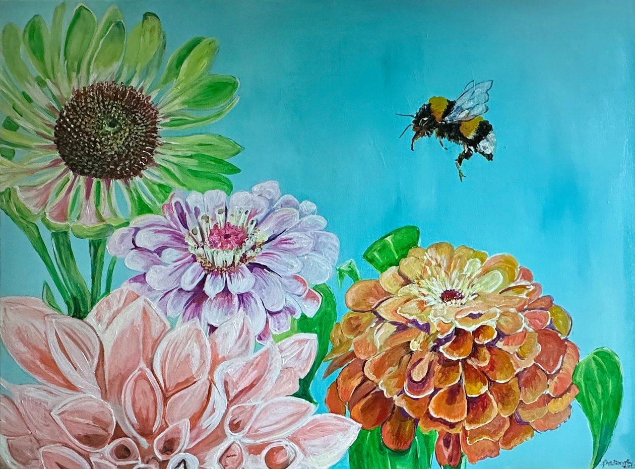 Full Bloom, 2023 (akryl på lærred) af Jan Barzottini
