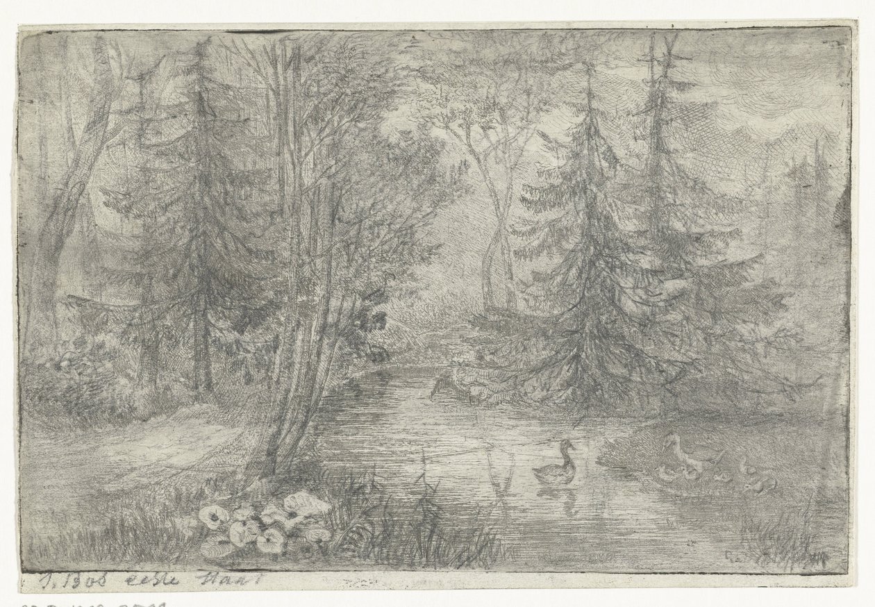 Skovdam med ænder af Jan Bos Wz. (signed by artist)