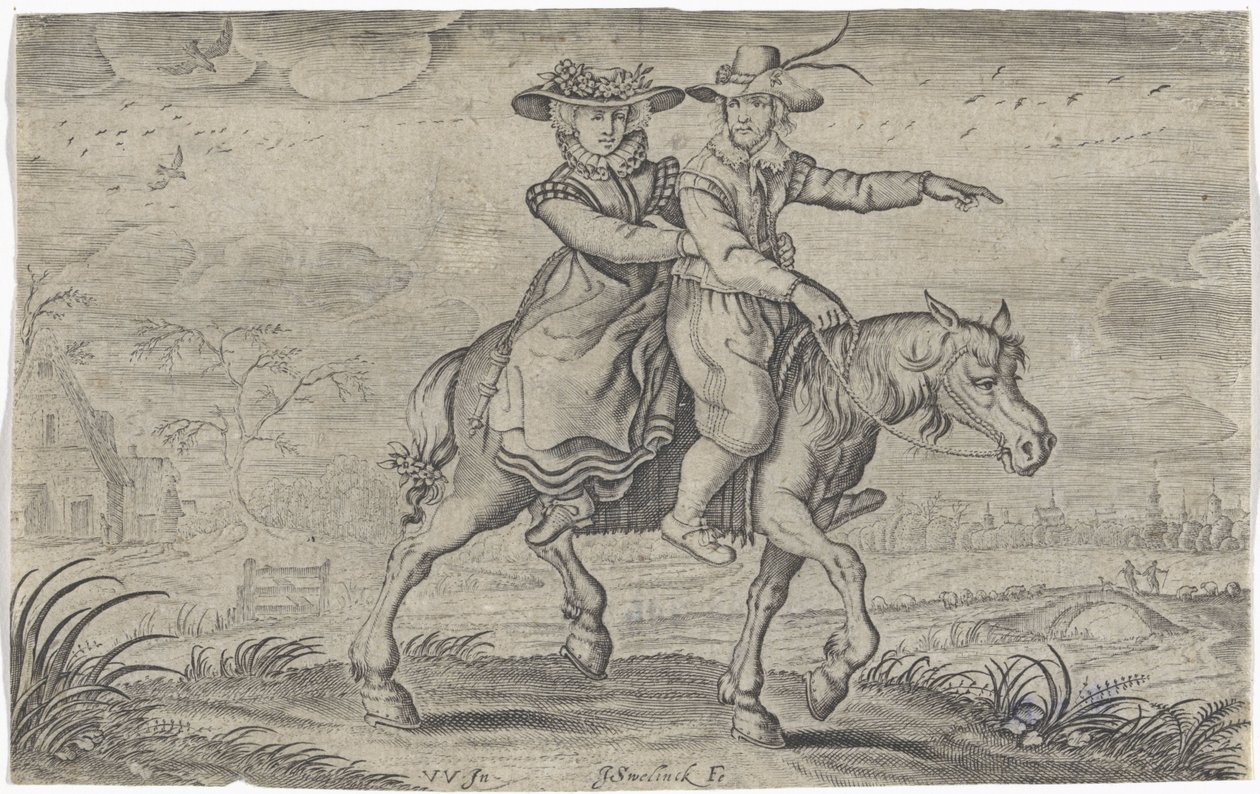 Mand og kvinde til hest af Jan Gerritsz Swelinck