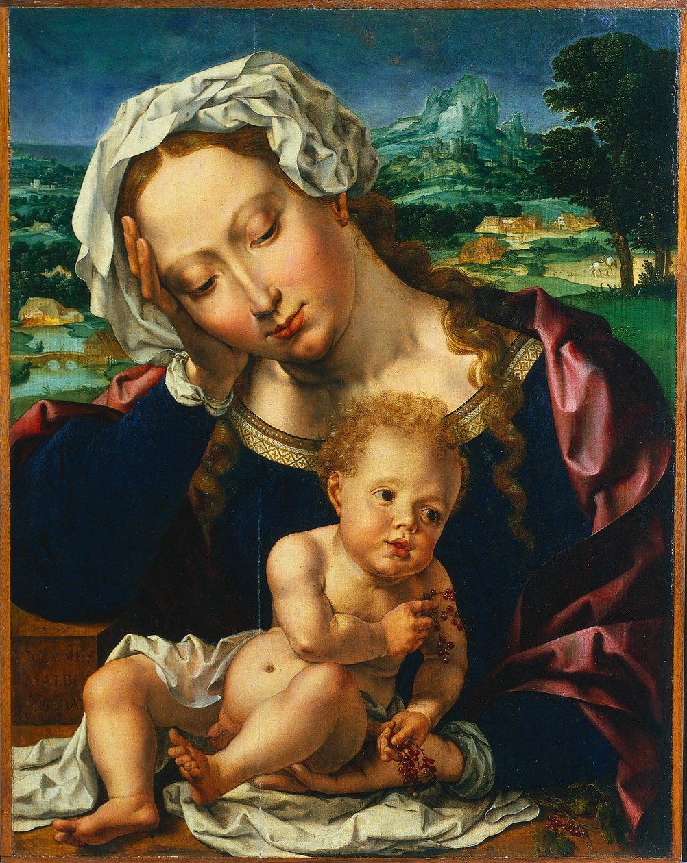 Jomfru og barn i et landskab, 1531. af Jan Gossaert