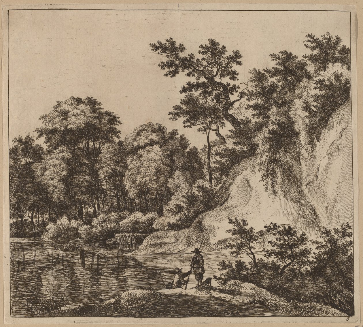 Landskab med flod og klippe af Jan Hackaert
