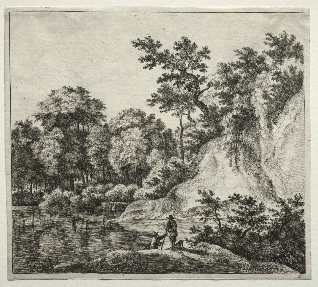 Klippen badet af floden af Jan Hackaert