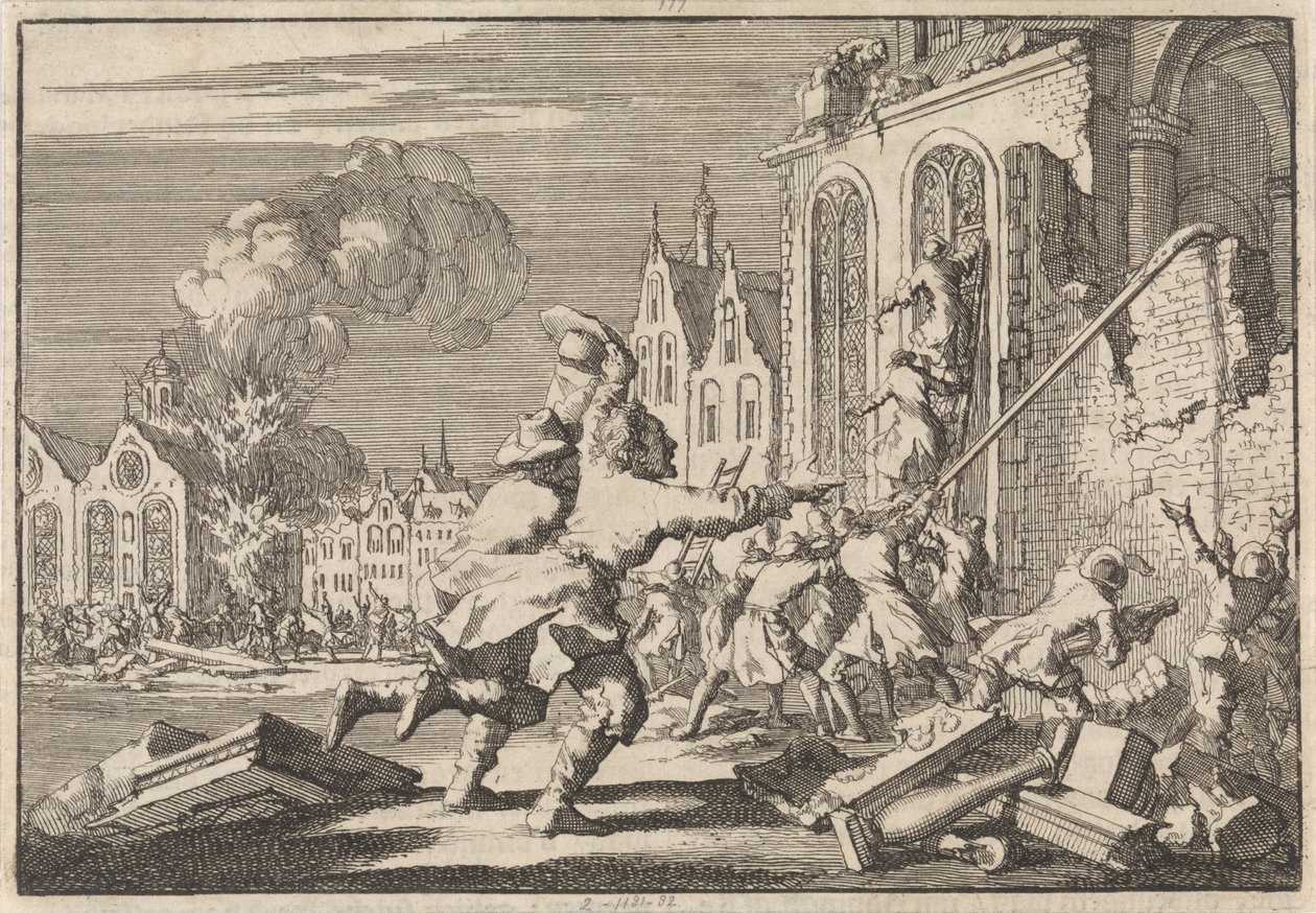 Ødelæggelse af katolske kapeller i London, 1688 af Jan Luyken