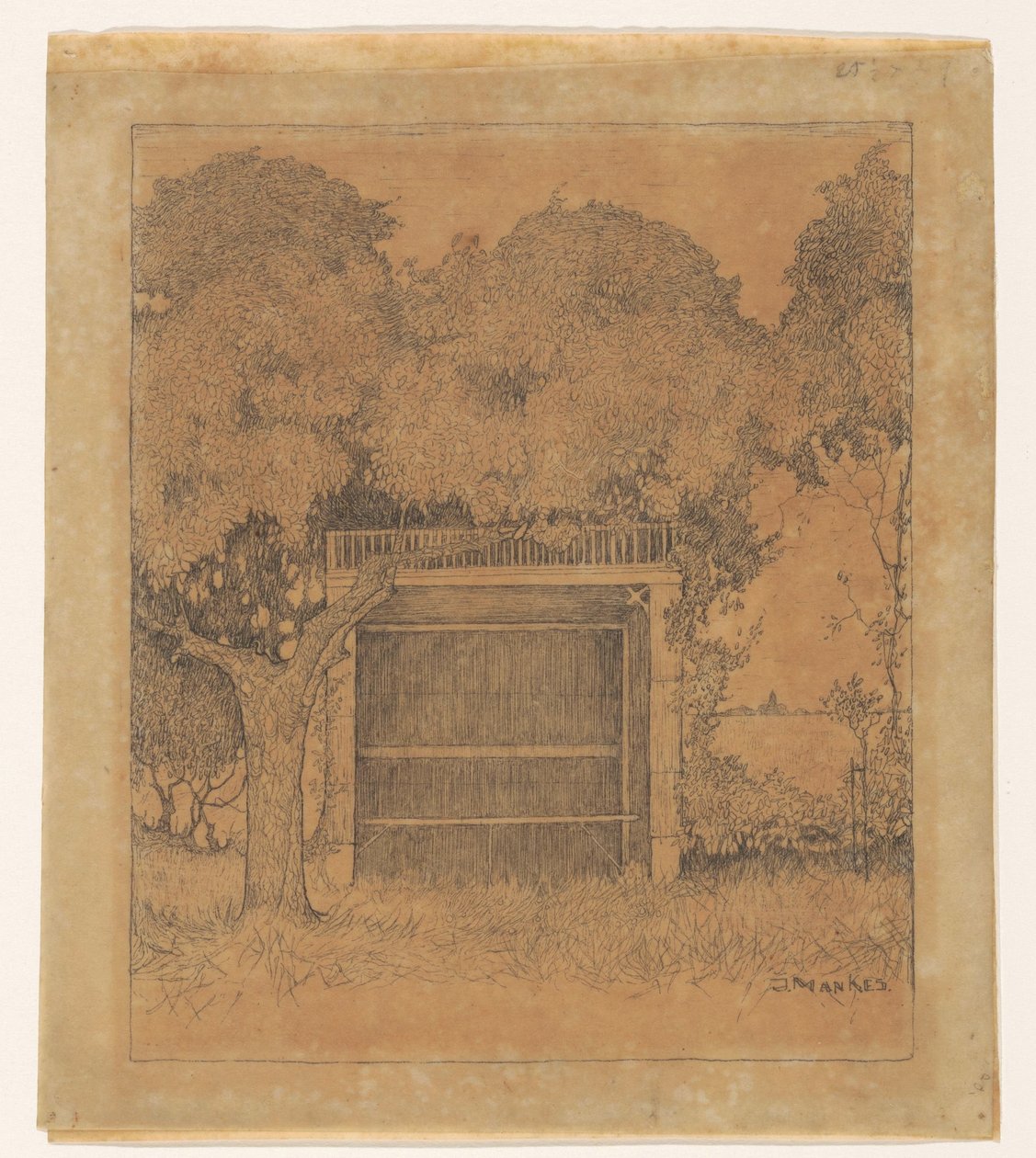 Havepavillon under to træer af Jan Mankes (signed by artist)