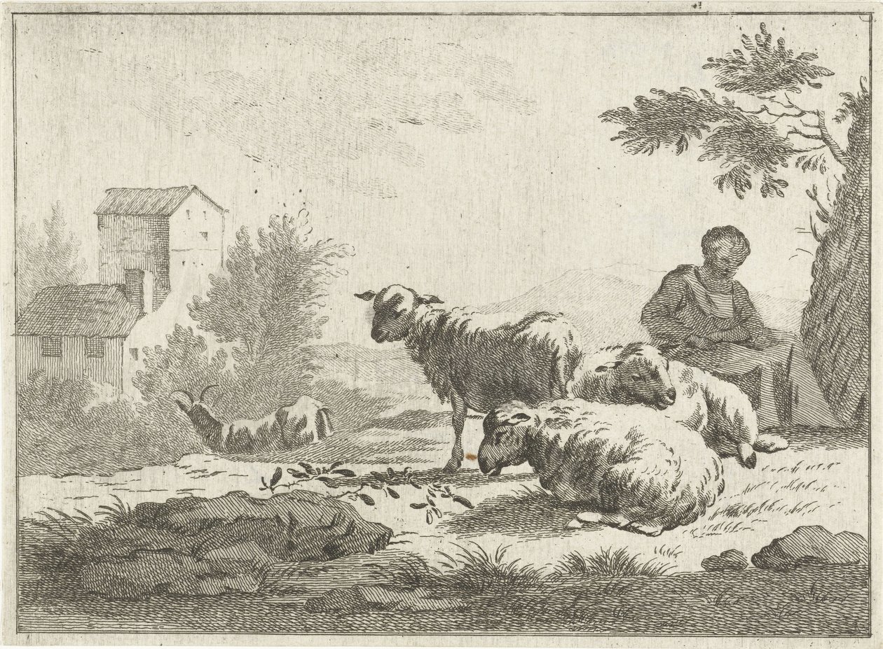 Hyrdinde med flok får af Jan Matthias Cok