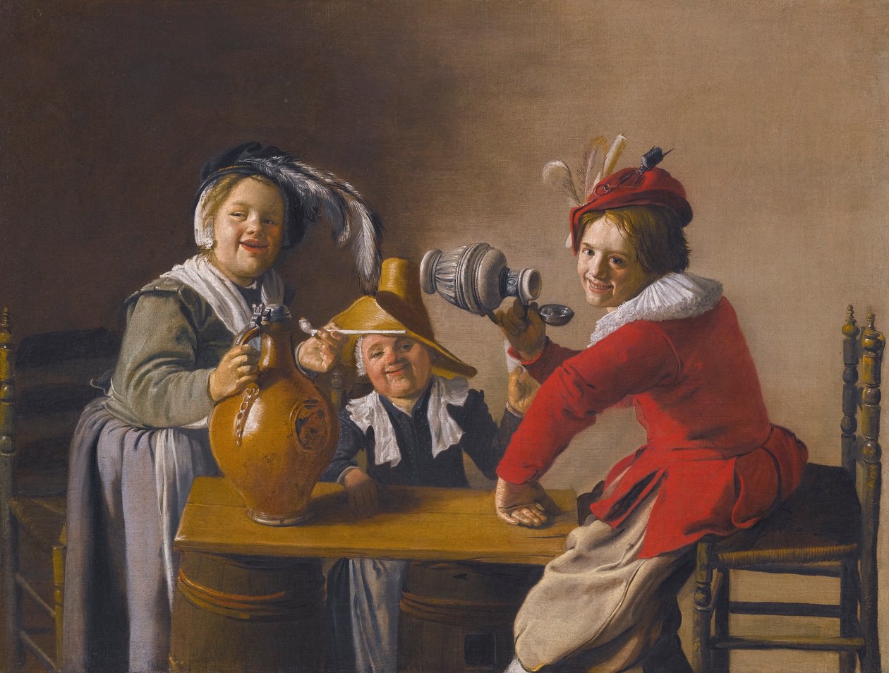 Tre børn drikker og laver ballade af Jan Miense Molenaer