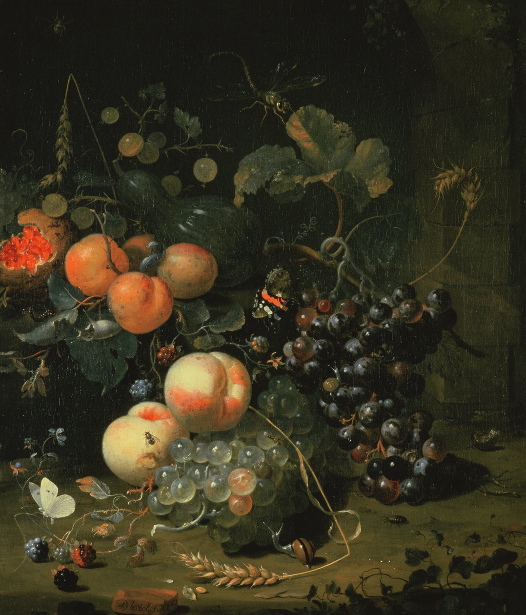 Stilleben med frugt og blomster af Jan Mortel