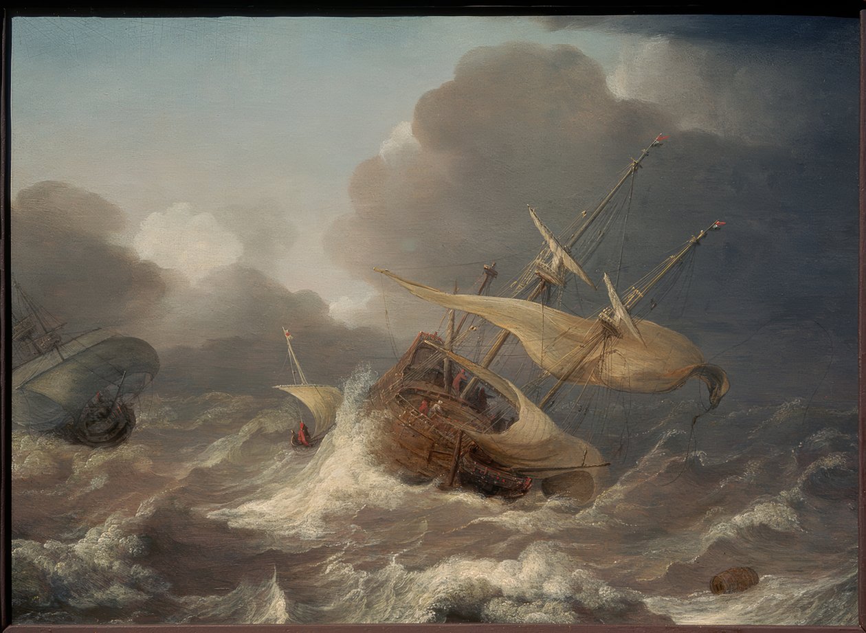 Hollandske skibe i en storm af Jan Porcellis