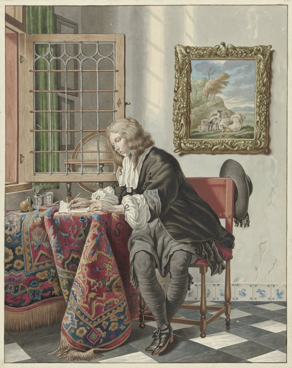 Ung mand skriver ved et vindue af Jan Stolker