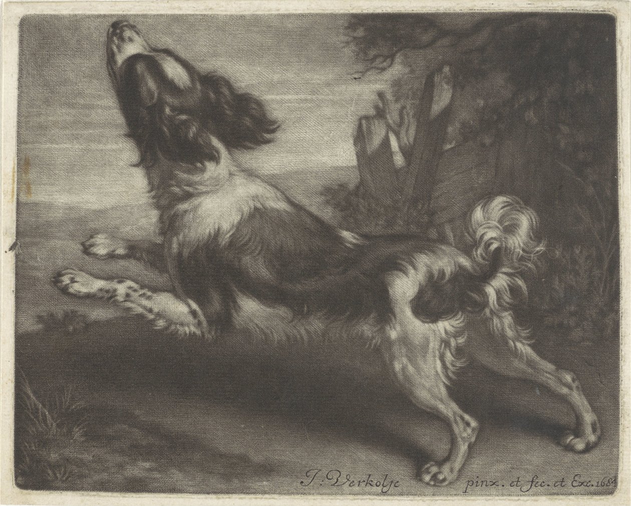 Løbende hund, muligvis en spaniel af Jan Verkolje (I)