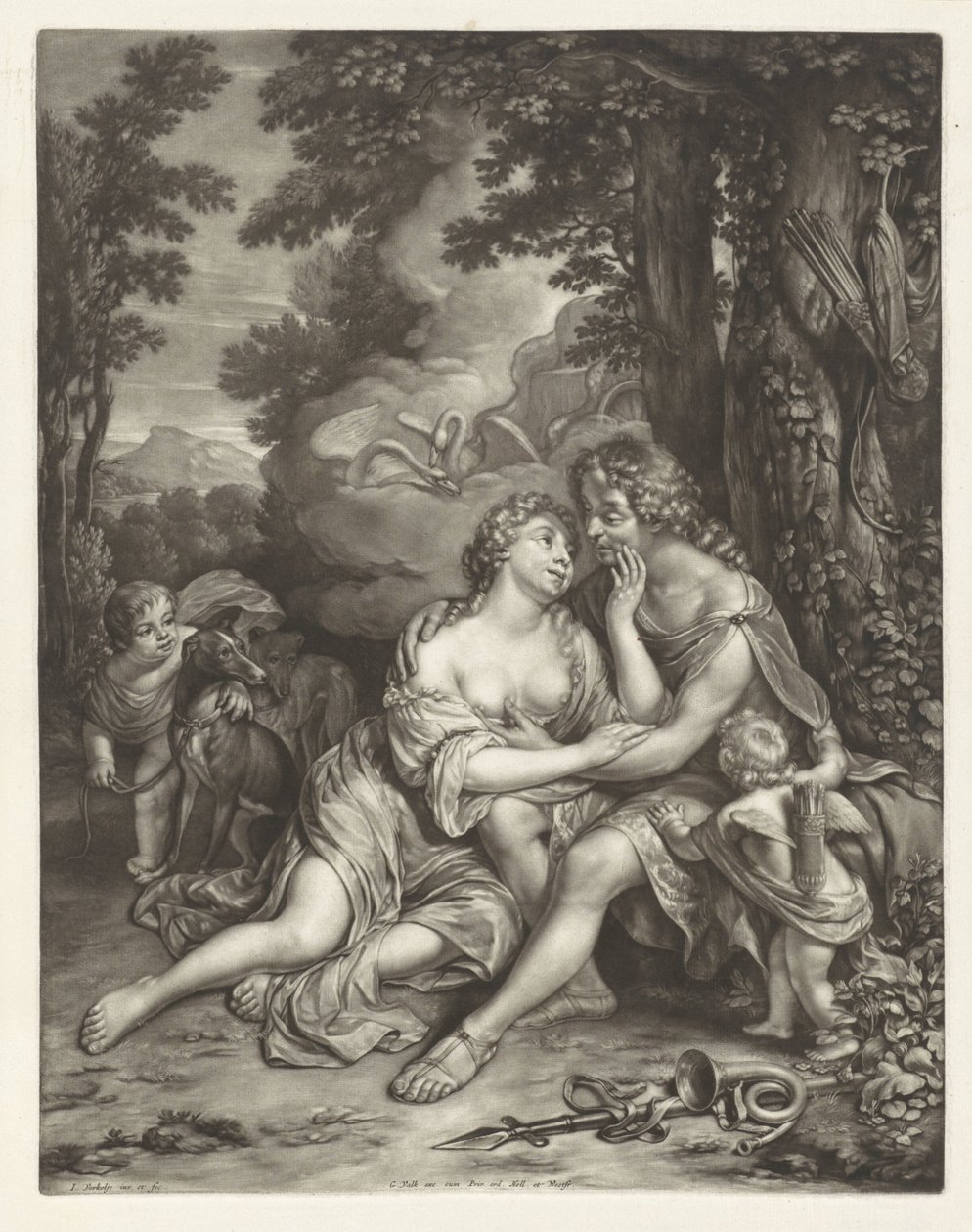 Venus forhindrer Adonis i at jage af Jan Verkolje (I)