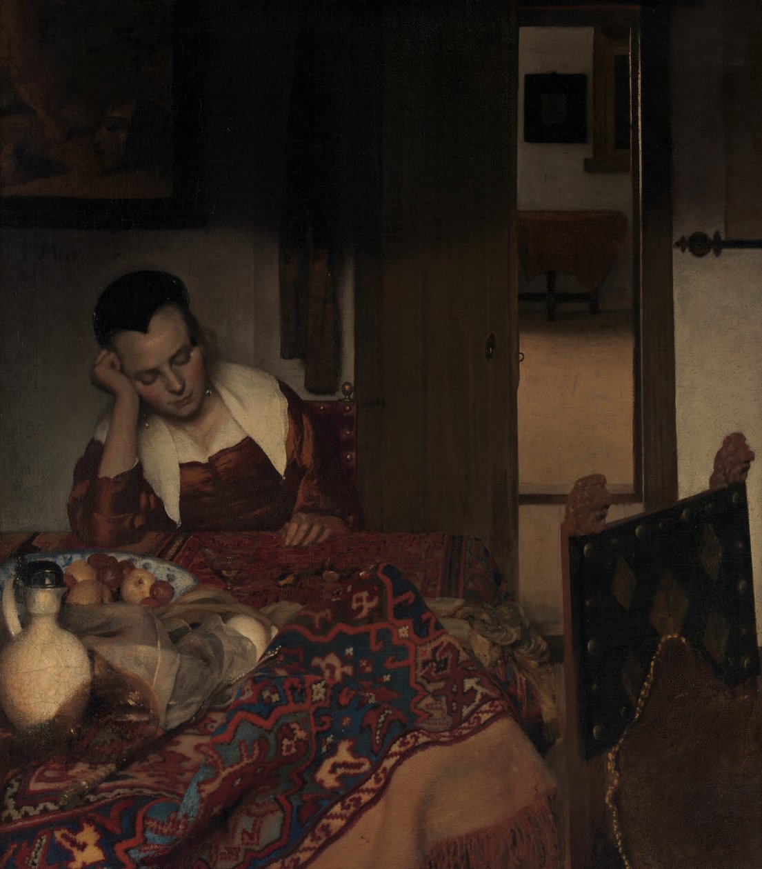 En stuepige i søvn, ca. 1656-57. af Johannes Vermeer