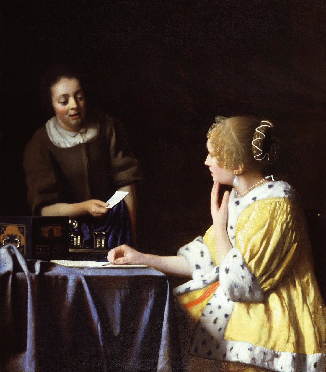 Dame med sin tjenestepige holder et brev af Jan Vermeer van Delft