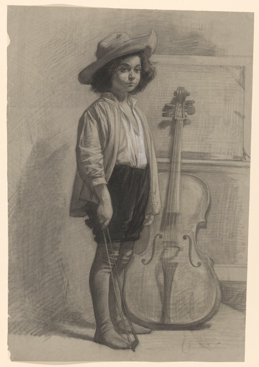 Dreng stående ved en cello af Jan Veth
