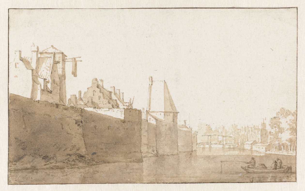 Udsigt over bymuren i Leiden af Jan de Bisschop