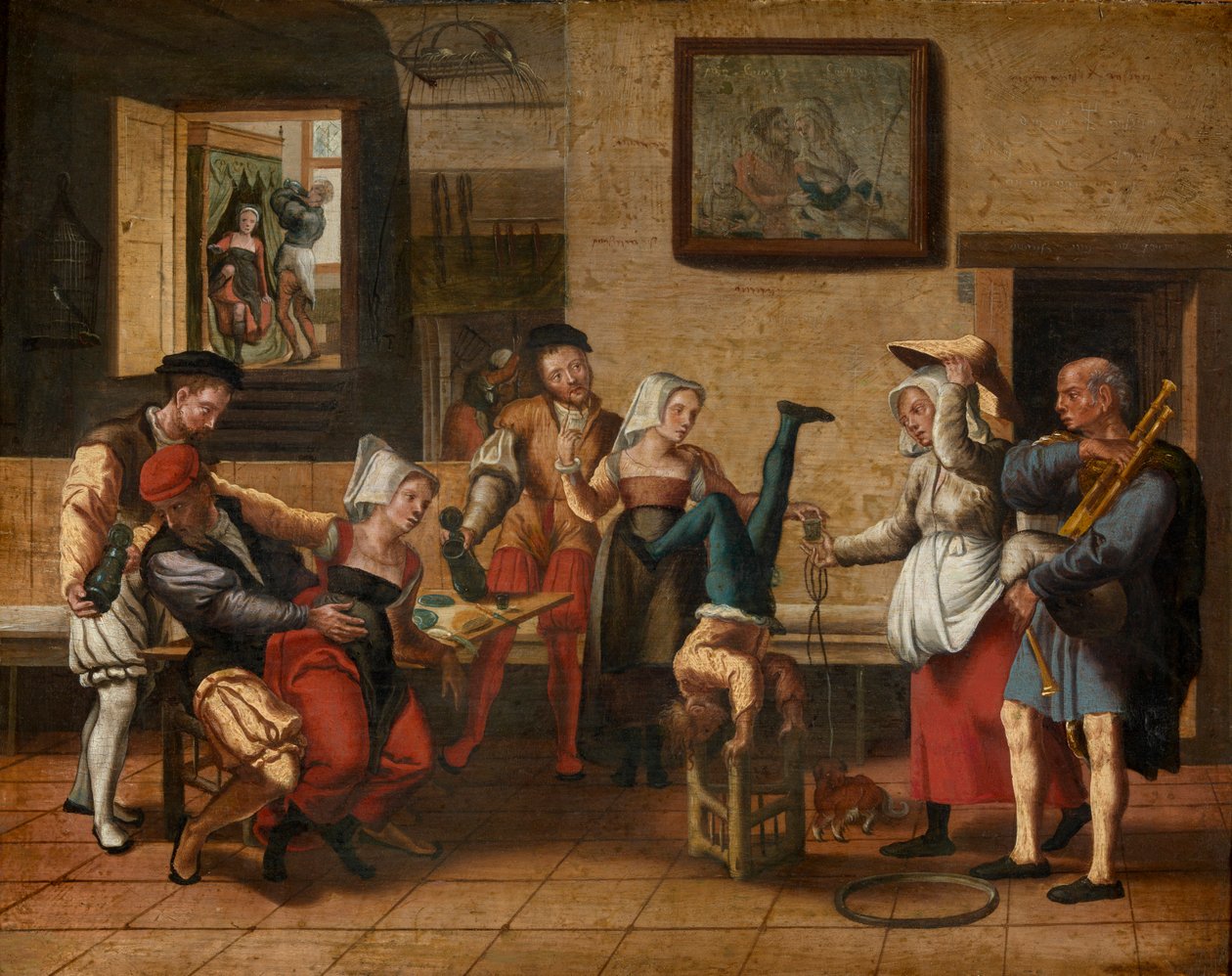 Pub scene (olie på træ) af Jan van Amstel