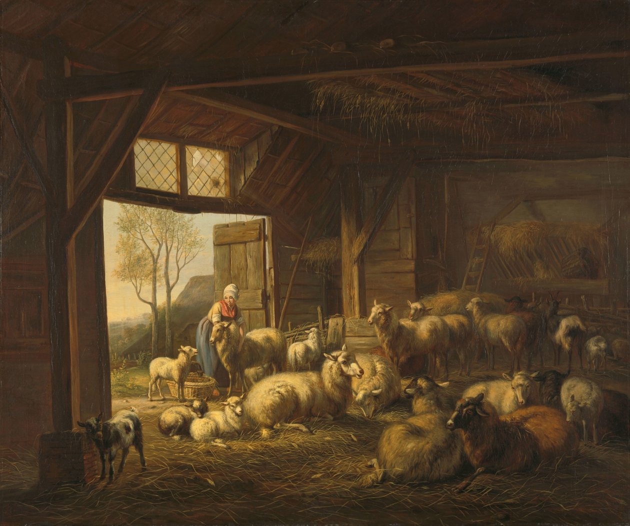 Får og geder i en stald af Jan van Ravenswaay